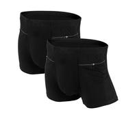LUWOO Underwear for Men with Zipper, Travel Boxer Brief, LargeSize 2 Packs (Black)
