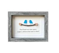 Luwqceu Sea Glass Art, Seaglass Birds, Friend Birthday Gift,Handmade Photo Frame Sea Glass Birds Driftwood Wall Blue Easy Install