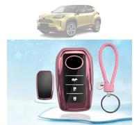 LUWU Compatible with New Toyota C-HR 2024 / Yaris Cross 2020-2024 Car Key Cover Case Keychain TPU Fob Accessories Keyring Protective CHR 2024 (Pink)