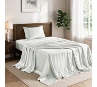 Lux Décor 3-Piece Twin Satin Sheet Set- Luxury Silky Soft 100% Polyester Woven Fabric, Deep Pocket Fitted Sheet - Smooth & Breathable Bedding with Pillowcase (White)