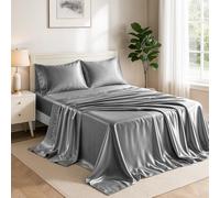 Lux Décor 4-Piece Satin Sheets Queen Size - Luxury Silky Soft 100% Polyester Woven Fabric, Deep Pocket Fitted Sheet - Smooth & Breathable Bedding with 2 Pillowcases (Dark Grey)