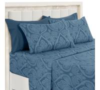 Lux Decor Collection 6 Piece Bed Sheet Set in 1800 Microfiber, Wrinkle, Stain, and Fade Resistant, Hypoallergenic, Navy Blue Cashmere Pattern for Double Bed