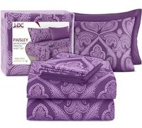 Lux Decor Collection LDC Bed Sheets - 6 Pc King Size Sheets - High GSM Brushed Microfiber Sheets -Upto 16 Inches Deep Pocket Bedding Sheets & Pillowcases (King, Paisley Purple)