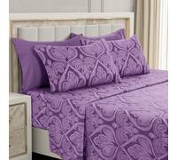 Lux Decor Collection LDC Bed Sheets - 6 Pc Queen Size Sheets - High GSM Brushed Microfiber Sheets -Upto 16 Inches Deep Pocket Bedding Sheets & Pillowcases (Queen, Paisley Purple)