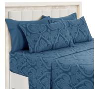 LUX Décor Paisley Queen Sheet Set, 6 PC Soft Microfiber Wrinkle Free Sheets - Luxurious Printed Bed Sheets Includes Flat Sheet, Fitted Sheet with Deep Pockets, & 4 Pillowcases - Navy Blue