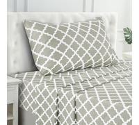 LUX Décor Quatrefoil Twin XL Sheet Set - 3 Piece Ultra-Soft Microfiber Bed Sheets with Flat Sheet, 16 Inches Deep Pocket Fitted Sheet & Pillowcases, Breathable, Bedroom Decor, Oeko-TEX - Taupe