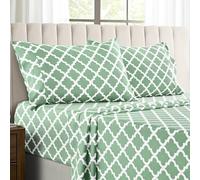 Lux Decor Queen Sheet Set, 4-Pc, Breathable Hotel Style Sheets, Microfiber Sheets Deep Pockets, Easy-Fit, Soft & Wrinkle Free Oeko-Tex Quatrefoil Bed Sheets (Queen, Sage)