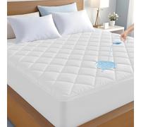 Lux Decor Quilted Fitted Mattress Pad - Stretch-to-Fit Mattress Cover - Stretches up to 16 Inches Deep - Mattress Topper (Queen)