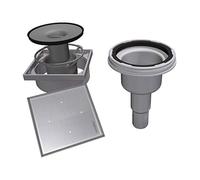 LUX ELEMENTS TUB-BAS-DV 100 I Vertical Drain Pot with Tileable Grate Made of Stainless Steel with Odour Trap for Shower Floors with Point Drain