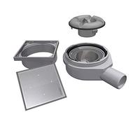 LUX ELEMENTS TUB-BAW-DV Horizontal Drain Pot with Tilable Grate Made of Stainless Steel with Odour Trap for Shower Floors with Point Drain