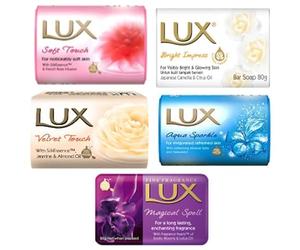 Lux Family Pack Soap Bar Bundle, 5 Pack Variety - Soft Touch, Magical Spell, Bright Impress, Aqua Sparkle, Velvet Touch, 80g Each