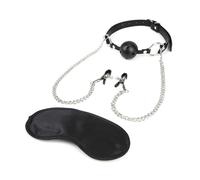 Lux Fetish Breathable Ball Gag with nipple Chain Black