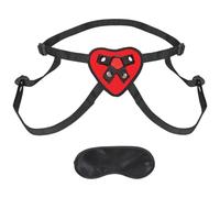 Lux Fetish Red Heart Strap-On Harness with Blindfold