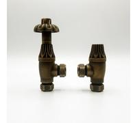 Lux Heat Angled Antique Brass Traditional Ornate Thermostatic Radiator Valve (Trv) Set
