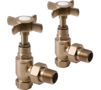 Lux Heat Angled Brushed Brass Manual Cross-Head Radiator Valve Set