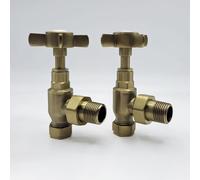 Lux Heat Angled Brushed Brass Manual Cross-Head Radiator Valve Set
