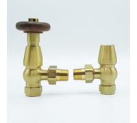 Lux Heat Angled Brushed Brass Traditional Thermostatic Radiator Valve (Trv) Set