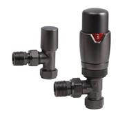 Lux Heat Angled Brushed Gunmetal Thermostatic Radiator Valve (TRV) Set