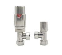Lux Heat Angled Brushed Nickel Thermostatic Radiator Valve (Trv) Set