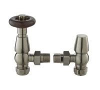 Lux Heat Angled Brushed Nickel Traditional Thermostatic Radiator Valve (TRV) Set