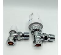 Lux Heat Angled Chrome & White Thermostatic Radiator Valve (TRV) Set