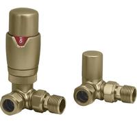 Lux Heat Corner Brushed Brass Thermostatic Radiator Valve (TRV) Set