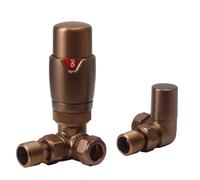 Lux Heat Corner Brushed Bronze Thermostatic Radiator Valve (TRV) Set