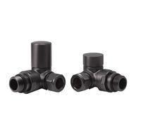 Lux Heat Corner Brushed Gunmetal Manual Round Radiator Valve Set