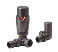 Lux Heat Corner Brushed Gunmetal Thermostatic Radiator Valve (TRV) Set
