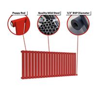 Lux Heat Flat Horizontal Radiator Poppy Red 400mm X 770mm Single Panel - Mild Steel - 5 Year Warranty