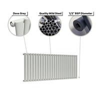 Lux Heat Oval Horizontal Coloured Radiator Dove Grey - 600mm X 540mm - Single Panel Made-To-Order