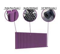 Lux Heat Oval Horizontal Coloured Radiator Pretty Plum Purple 600mm X 960mm Double Panel Convector