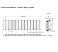 Lux Heat Oval Horizontal Radiator Anthracite Grey 400 mm X 1440 mm Double Panel