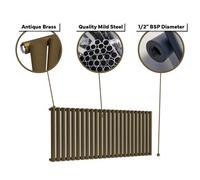 Lux Heat Oval Horizontal Radiator Antique Brass 400mm X 360mm Single - 599 Btu (176W)