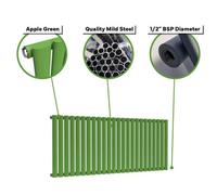 Lux Heat Oval Horizontal Radiator Apple Green 400mm X 1140mm - Single - Mild Steel, 556W (1898 Btu).