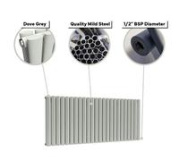 Lux Heat Oval Horizontal Radiator Dove Grey 600mm X 360mm Double Panel