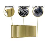 Lux Heat Oval Horizontal Radiator Metallic Gold 400mm X 1140mm Single - Dove Grey Finish