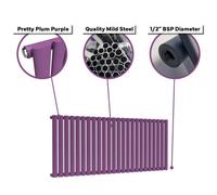 Lux Heat Oval Horizontal Radiator Pretty Plum Purple 400mm X 540mm Single - 899 Btu (263 W).