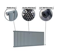 Lux Heat Oval Horizontal Radiator Slate Grey 600mm X 360mm - Single Panel, 450mm Pipe Centres