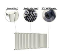 Lux Heat Oval Horizontal Radiator Stone White - Single Panel 400mm X 360mm - Includes Fixings