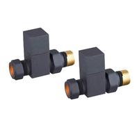 Lux Heat Straight Anthracite Grey Manual Square Radiator Valve Set