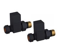 Lux Heat Straight Black Manual Square Radiator Valve Set