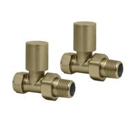 Lux Heat Straight Brushed Brass Manual Round Radiator Valve Set
