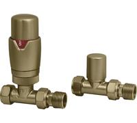 Lux Heat Straight Brushed Brass Thermostatic Radiator Valve (TRV) Set