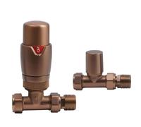 Lux Heat Straight Brushed Bronze Thermostatic Radiator Valve (TRV) Set