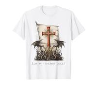 Lux in Tenebris Lucet Light Shines in Darkness Templar Cross T-Shirt