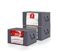 Lux-Living Clothes Storage Bags, 90 Litre Large Capacity With Zip And Clear Window, Thick Fabric With Durable Handles, Non-Woven Fabric Storage Bags, Storage Organizer For Bedding (Gray, Pack Of 3)