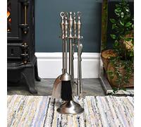 'Lux' Pewter Finish Traditional Fireplace Accessories Companion Set - Fireside Tools with Poker, Tongs, Brush - Elegant and Functional Fireside Companion Set for Fire Log Burner