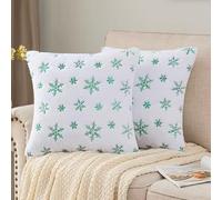Lux Sparkles Snowflake Cushion Covers, Colorful Snowflake Plush Embroidery Pillowcases - 18 x 18 Inch Square Pillow Cases for Sofa Couch Christmas Decorations (1, White-Green, 45x45cm)