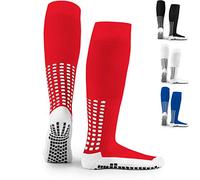 LUX SPORTS Grip Socks Football Knee-High Red - One Size Fits UK 6-11.5 - Cotton Blend & Rubber Grip - Non-Slip For Rugby Basketball & Football